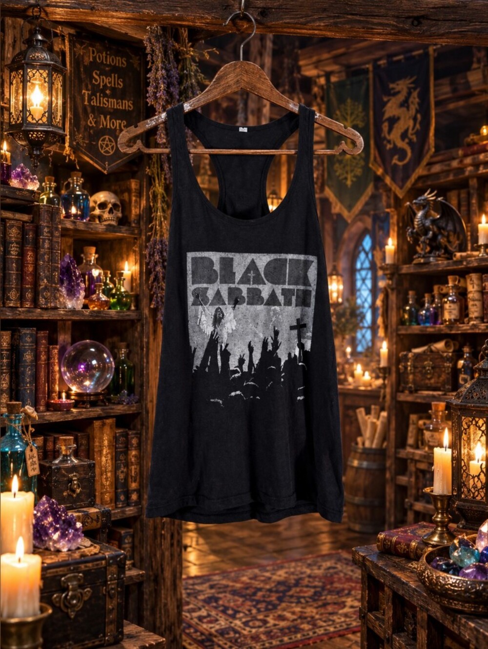 Black Graphic Racerback Tank Top - Black Sabbath